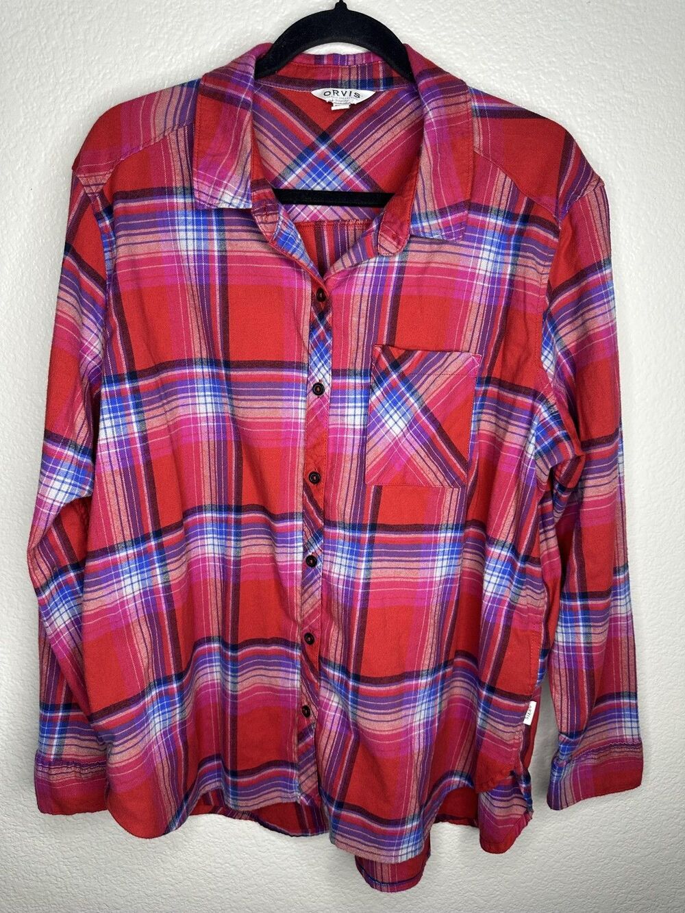 Orvis Shirt Mens 2XL Red Plaid Long Sleeve Button Front Classic Casual